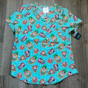 NWT Women’s Medium Cherokee Floating Pool Dogs Print Scrub Top